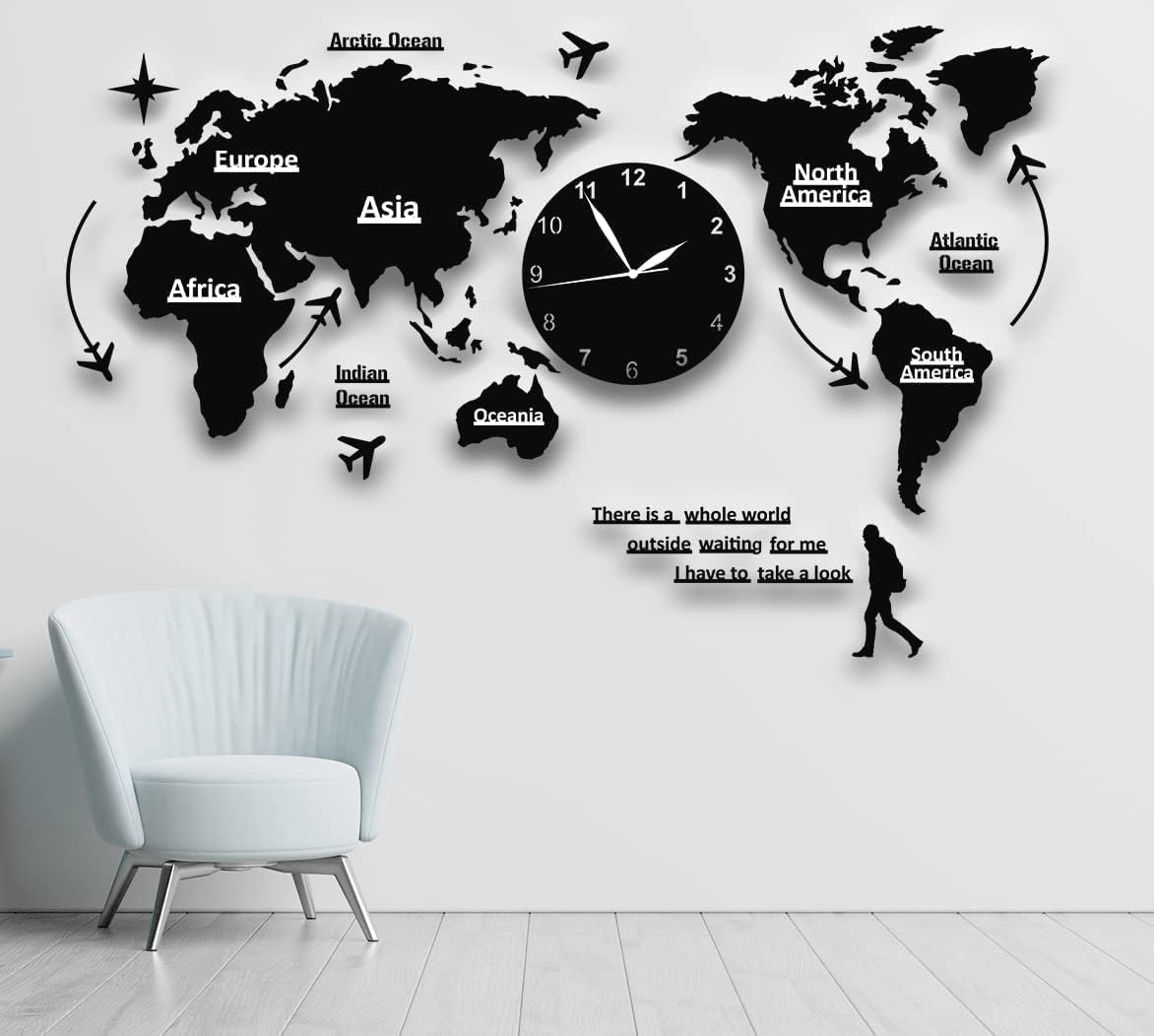 Modern World Map Digital Hanging Ultra Quiet Acrylic Wall clock